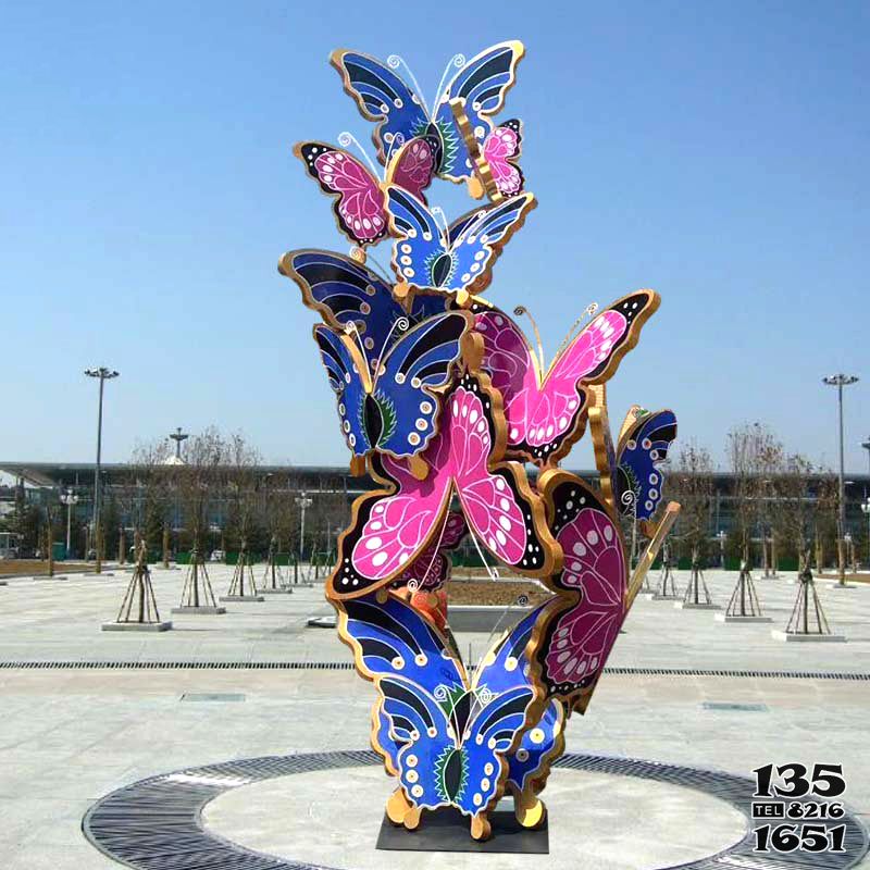 蝴蝶雕塑-企业玻璃钢彩绘蝴蝶雕塑高清图片