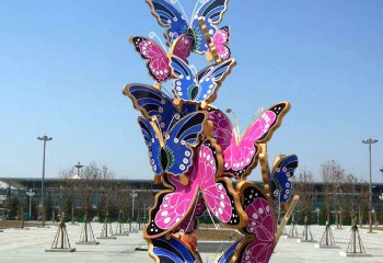 蝴蝶雕塑-企业玻璃钢彩绘蝴蝶雕塑
