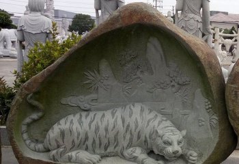 虎雕塑-公园里摆放的砂石石雕浮雕虎雕塑