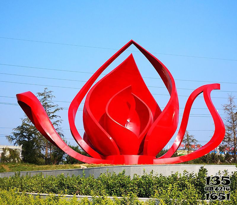 花朵雕塑-不锈钢抽象大型仿真红色花朵雕塑高清图片