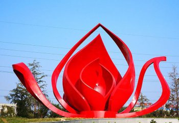花朵雕塑-不锈钢抽象大型仿真红色花朵雕塑
