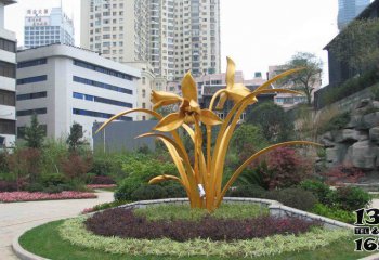 花朵雕塑-广场不锈钢喷金烤漆水仙花雕塑