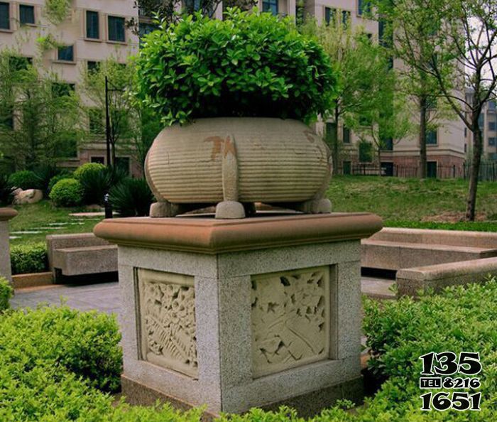 花盆雕塑-别墅小区公园大理石石雕创意花盆雕塑