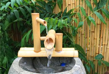花盆雕塑-大理石石雕户外公园竹子流水花盆雕塑