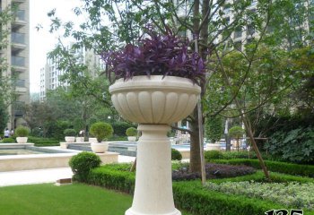 花盆雕塑-公园街道大型圆柱上的花盆雕塑