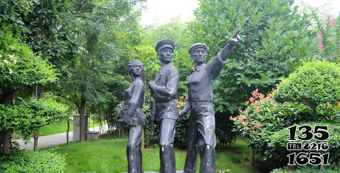 解放军雕塑-公园男孩女孩人物铜雕解放军雕塑高清图片