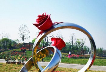 戒指雕塑-花园广场玫瑰花型不锈钢戒指雕塑