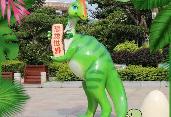 恐龙雕塑-绿色迅猛龙可爱卡通玻璃钢户外景区恐龙雕塑
