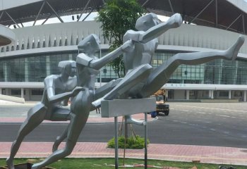 跨栏雕塑-抽象不锈钢体育运动人物雕塑户外广场景观跨栏雕塑