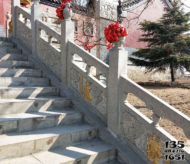 栏杆栏板雕塑-寺院楼梯台阶大理石扶手栏杆雕塑高清图片