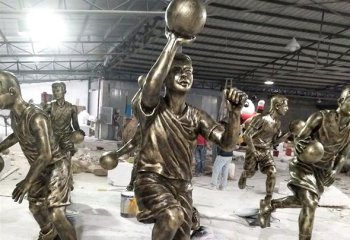 篮球雕塑-步行街投篮玻璃钢打篮球人物雕塑