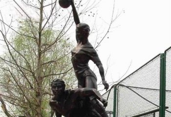 篮球雕塑-学院操场打篮球的运动员玻璃钢仿铜雕