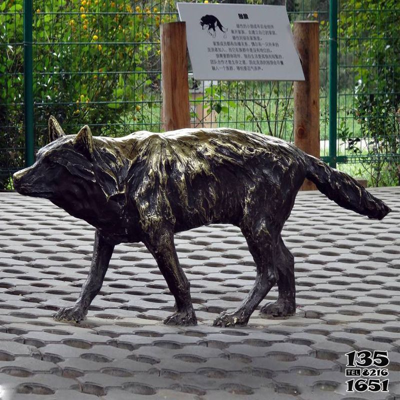 狼雕塑-景区动物园不锈钢仿古做旧行走的狼雕塑高清图片