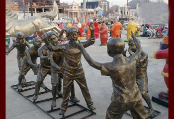 老鹰抓小鸡雕塑-广场铜雕一群儿童玩老鹰抓小鸡雕塑