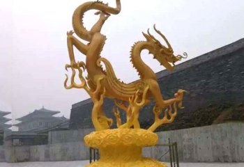 龙雕塑-景区庭院纯金铸造神兽飞龙雕塑