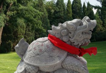 龙龟雕塑-景区摆放的带红绳的青石石雕创意龙龟雕塑