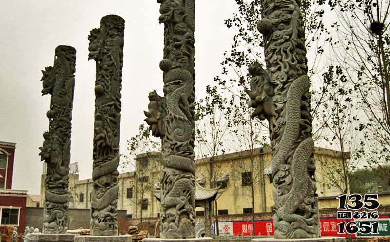 龙柱雕塑-城市街道创意大理石石雕浮雕龙柱雕塑高清图片
