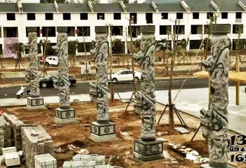 龙柱雕塑-城市花园广场摆放青石龙柱雕塑