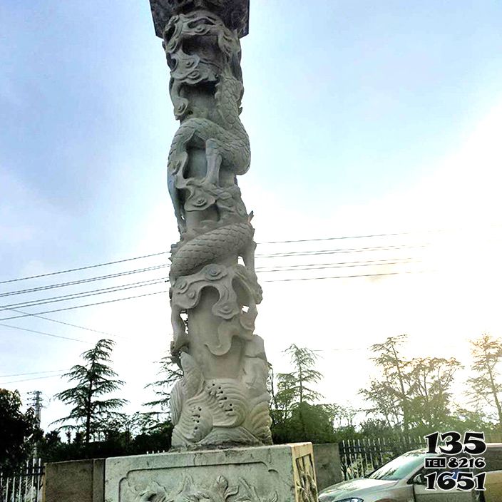 龙柱雕塑-公园广场摆放浮雕龙柱石雕高清图片