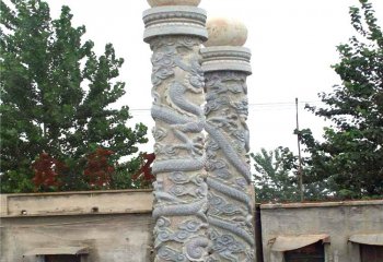 龙柱雕塑-企业门前摆放青石龙柱雕塑