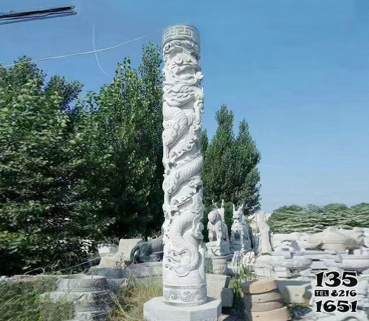 龙柱雕塑-农村广场龙柱子石头包柱高清图片
