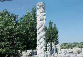 龙柱雕塑-农村广场龙柱子石头包柱