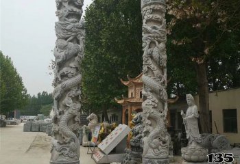 龙柱雕塑-寺庙门前装饰石雕龙柱雕刻