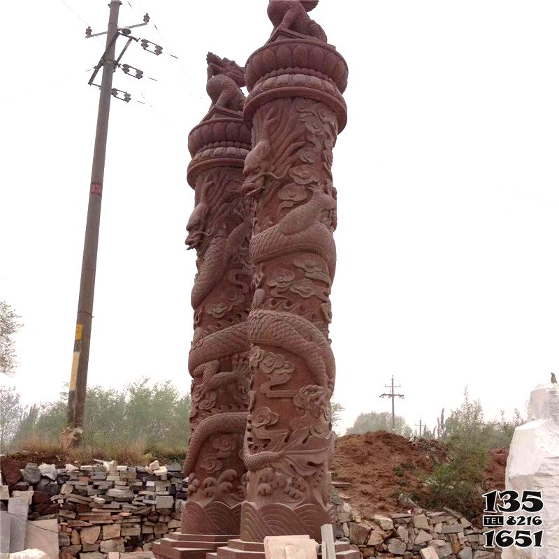 龙柱雕塑-寺庙景区摆放水刀雕刻石头龙柱高清图片