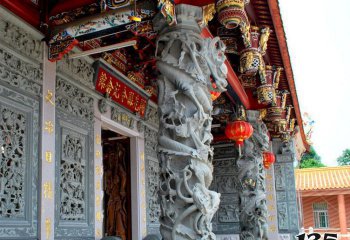 龙柱雕塑-寺庙景观门前装饰浮雕龙柱