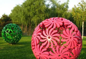 镂空球雕塑-草坪户外玻璃钢花朵造型镂空球雕塑