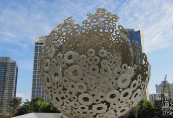 镂空球雕塑-城市不锈钢抽象破壳的鸡蛋镂空球雕塑