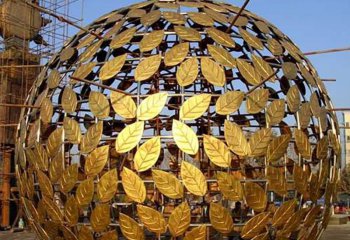 镂空球雕塑-公园抽象不锈钢飘落的树叶镂空球雕塑