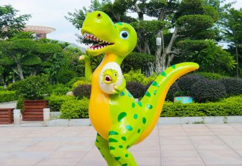 恐龙雕塑-公园玻璃钢绿色的拿蛋恐龙雕塑