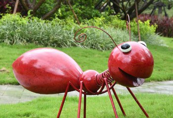 蚂蚁雕塑-庭院观景区摆放红色抬尾玻璃钢蚂蚁雕塑