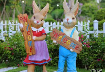 兔子雕塑-电影院摆放两只欢迎光临兔子雕塑