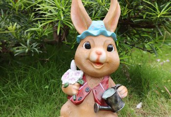 兔子雕塑-花园摆件一只在浇花的玻璃钢兔子雕塑