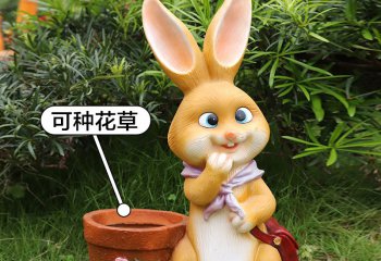 兔子雕塑-居家庭院摆件一只带花盆的玻璃钢兔子雕塑
