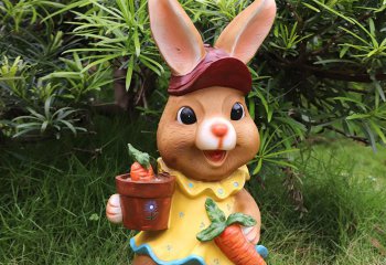 兔子雕塑-幼儿园中一只拿萝卜的玻璃钢兔子雕塑