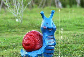 蜗牛雕塑-草地上摆放的消耗的蓝色卡通玻璃钢彩绘蜗牛雕塑