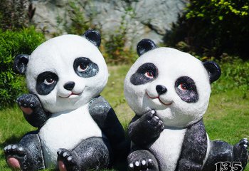 熊猫雕塑- 饭店农场摆放的两小只彩绘熊猫玻璃钢雕塑