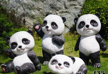 熊猫雕塑-别墅小区摆放憨态可掬四小只玻璃钢熊猫雕塑