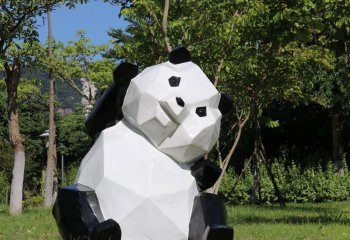 熊猫雕塑-花园广场几何块面玻璃钢熊猫雕塑