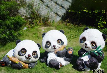 熊猫雕塑-景区摆放三只玩耍玻璃钢熊猫雕塑