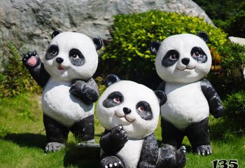 熊猫雕塑-旅游景区三只可爱熊猫玻璃钢雕塑