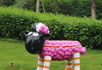 座椅雕塑-幼儿园户外摆放粉红肖恩羊仿真动物座椅玻璃钢雕塑