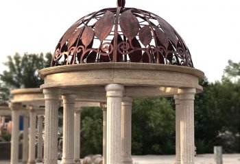 凉亭雕塑-酒店园林景观花钢岩罗马柱铸铜镂空顶西式凉亭