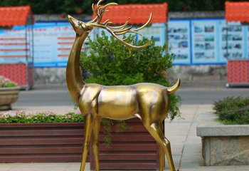 鹿雕塑-城市街道喷金烤漆不锈钢鹿雕塑