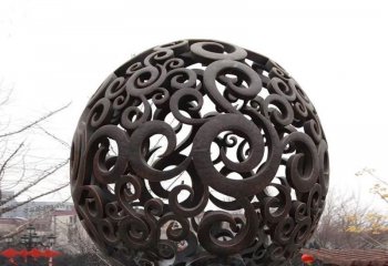 镂空球雕塑-花园抽象不锈钢仿古做旧喷泉镂空球雕塑