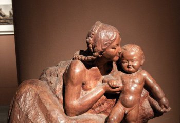 母子雕塑-景区黄蜡石亲吻宝宝的母子雕塑