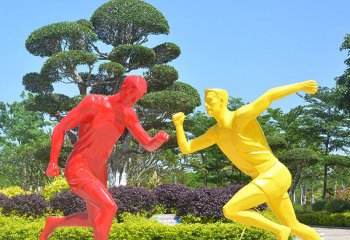 跑步雕塑-公园林景观玻璃钢彩绘跑步运动人物雕塑摆件